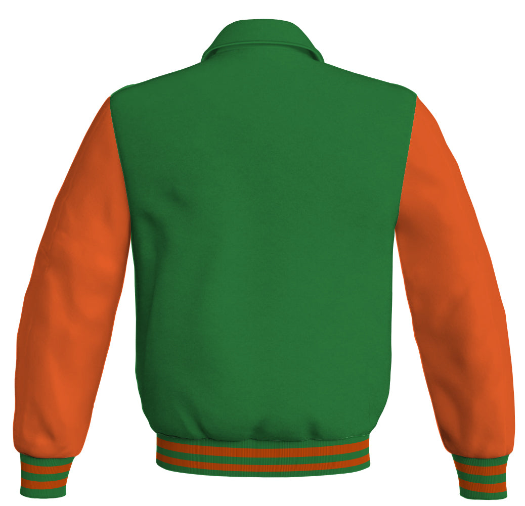 Luxury Bomber Classic Jacket Green Body and Orange Leather 