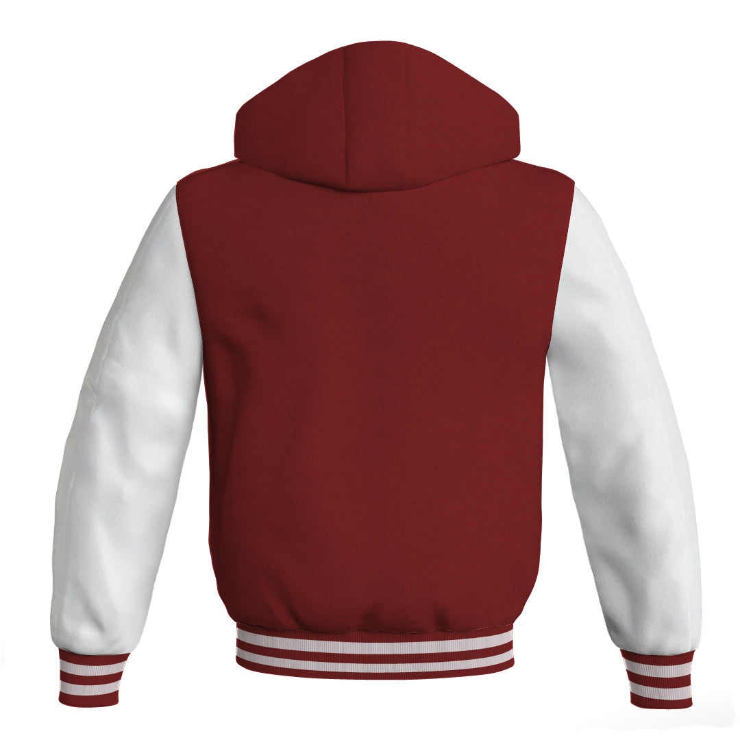 Letterman Bomber Hoodie Jacket Maroon Body White Leather 