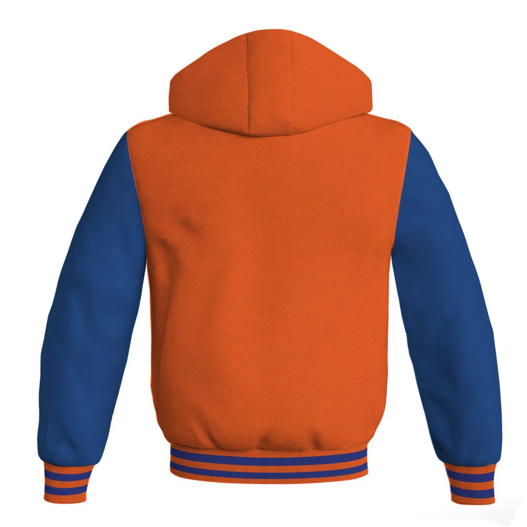 Letterman Bomber Hoodie Jacket Orange Body Blue Leather 