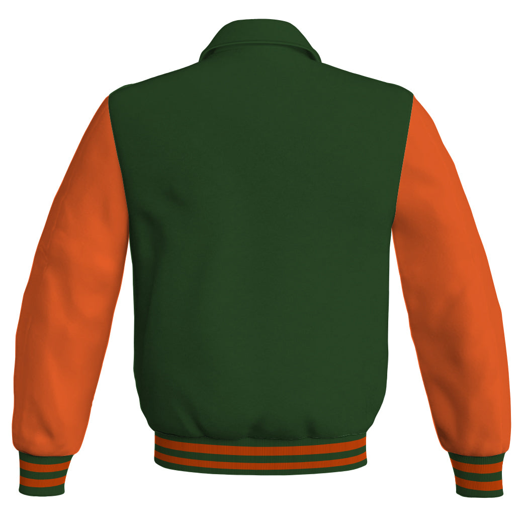 Luxury Bomber Classic Jacket Forest Green Body and Orange Leather