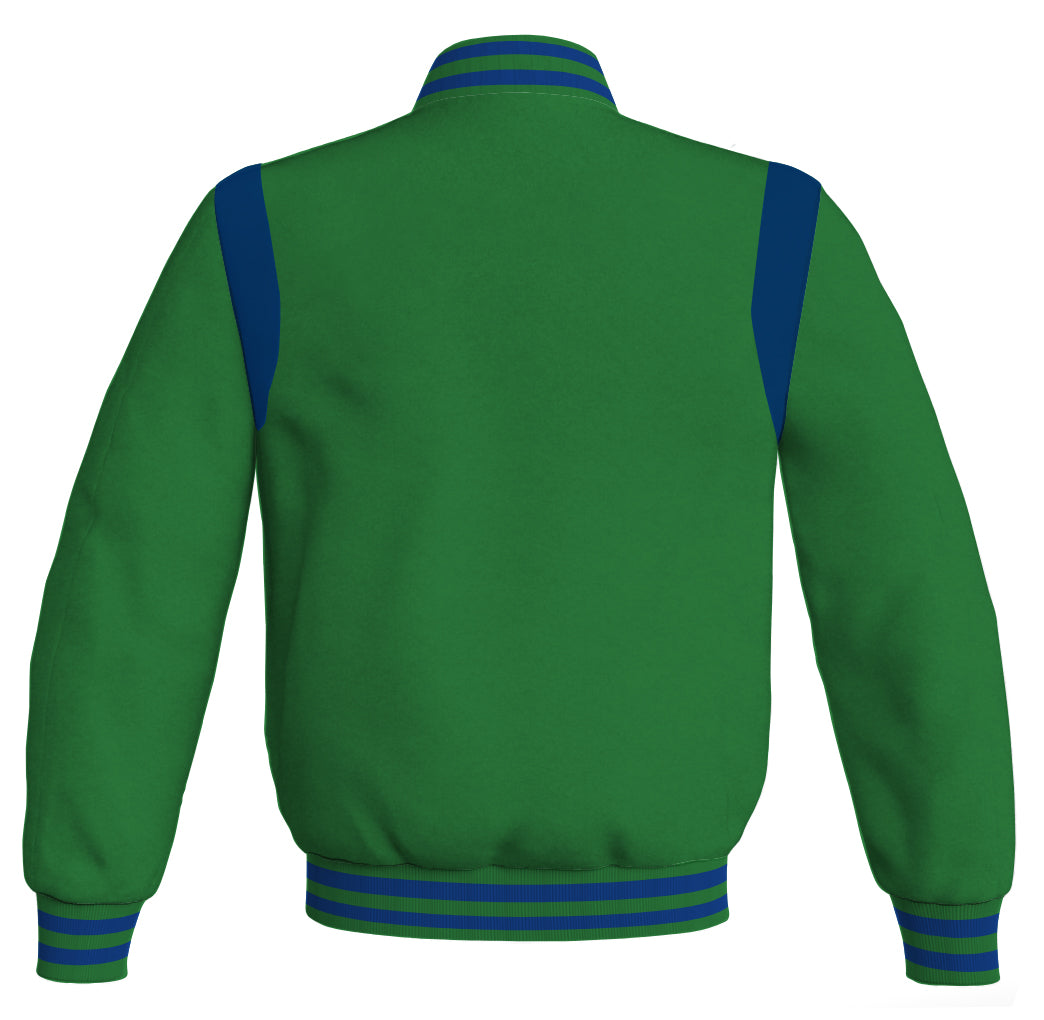 Letterman Baseball Bomber Retro Jacket Green Body Blue Leather Inserts