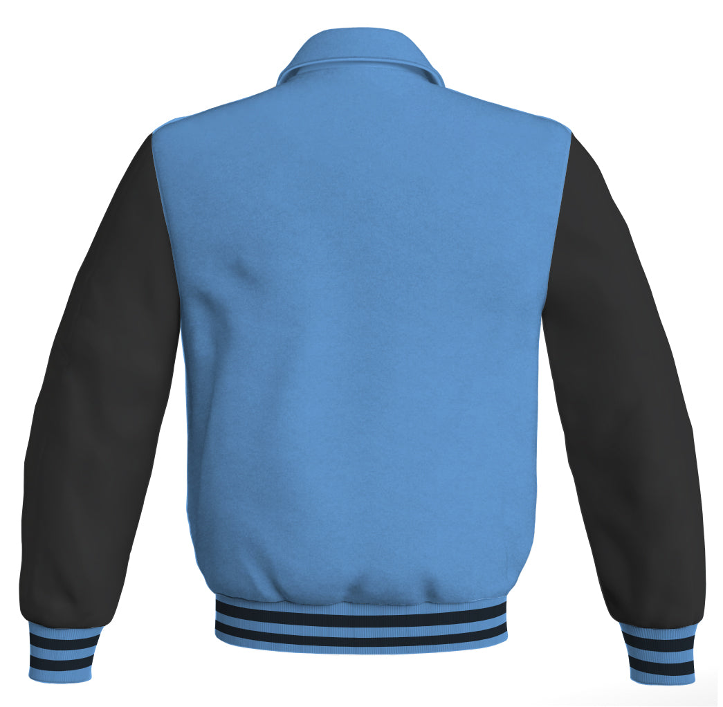 Luxury Bomber Classic Jacket Sky Blue Body and Black Leather 