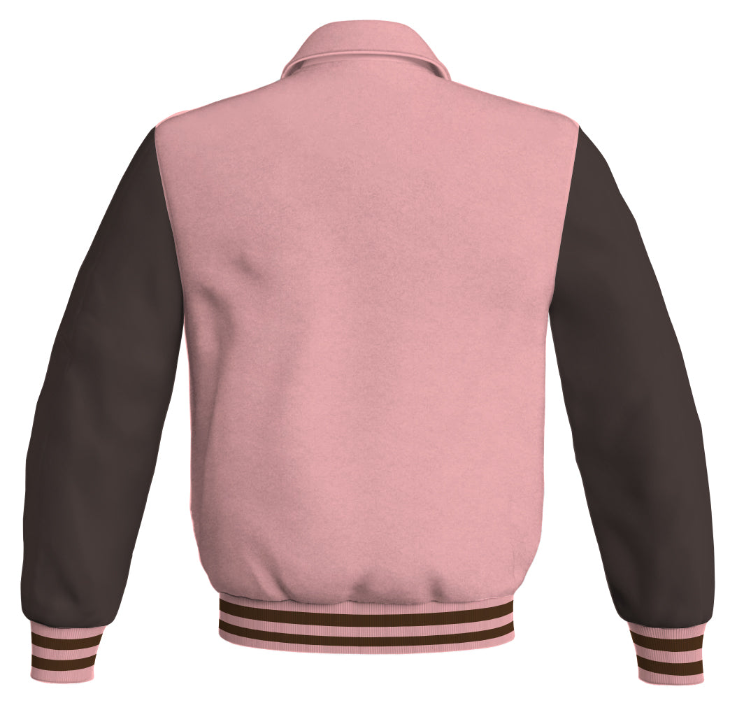 Luxury Bomber Classic Jacket Pink Body and Brown Leather 