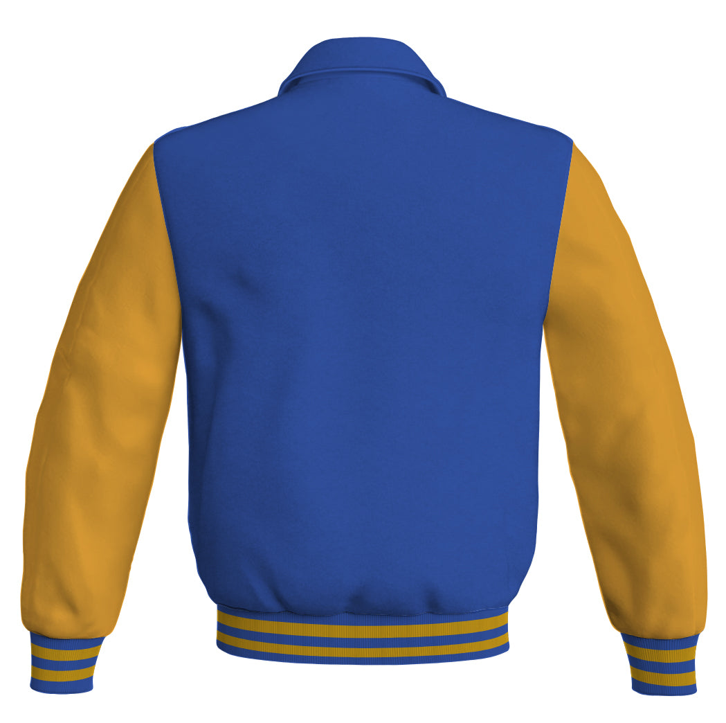 Luxury Bomber Classic Jacket Royal Blue Body and Golden Leather 