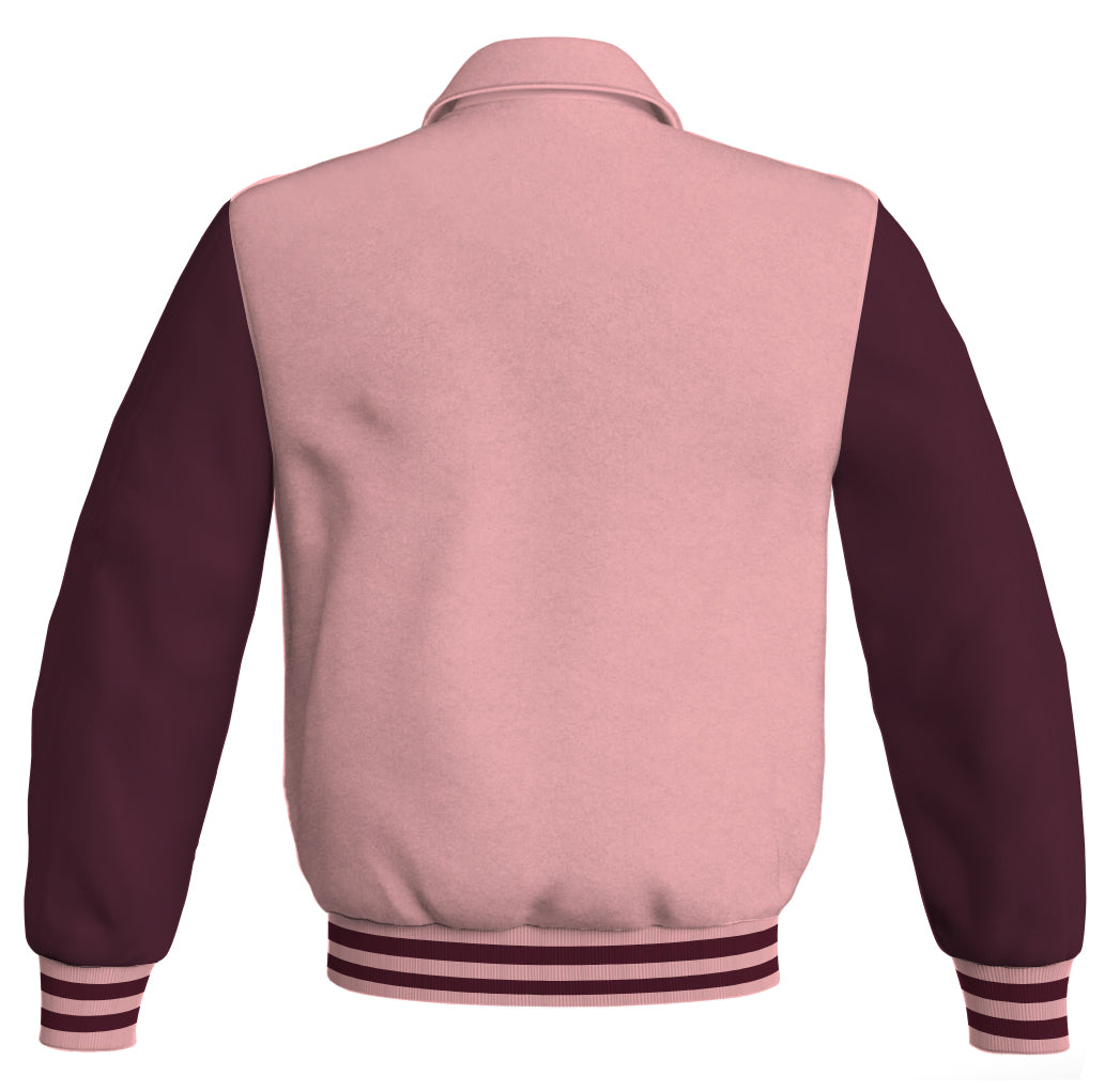 Luxury Bomber Classic Jacket PInk Body and Maroon Leather 