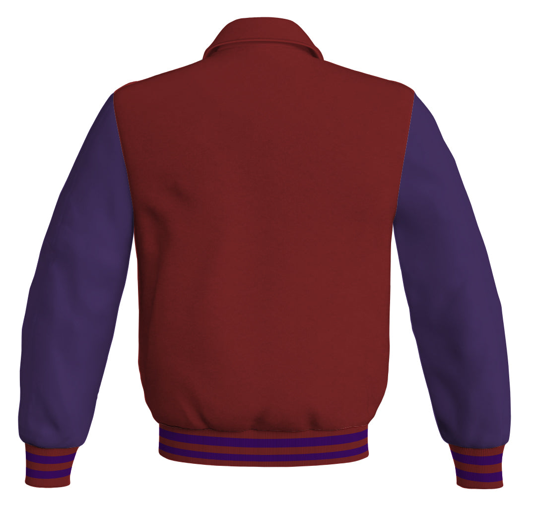 Bomber Classic Jacket Maroon Body and Purple Leather Sleeves