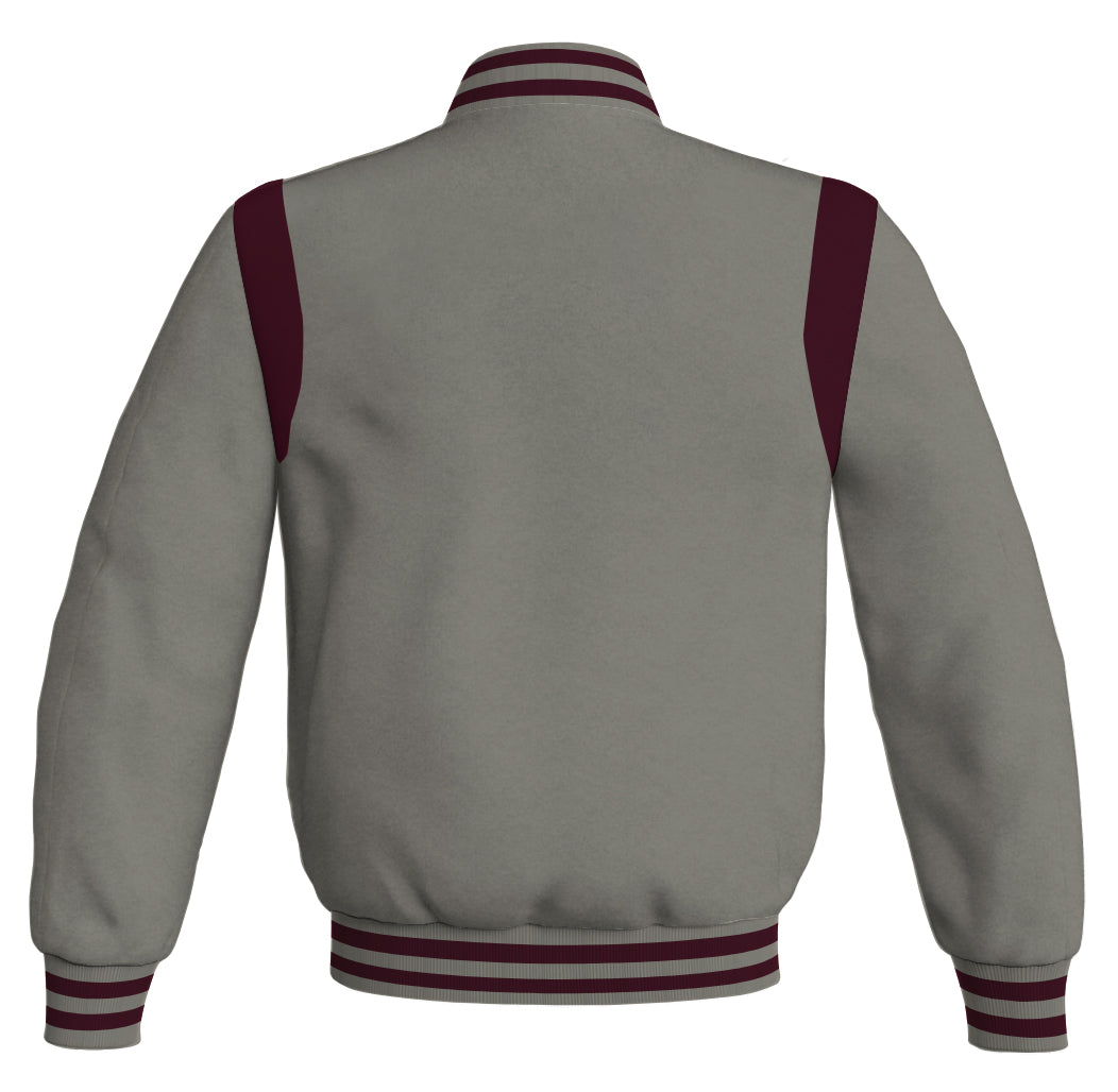 Letterman Baseball Bomber Retro Jacket Gray Body Maroon Leather Inserts