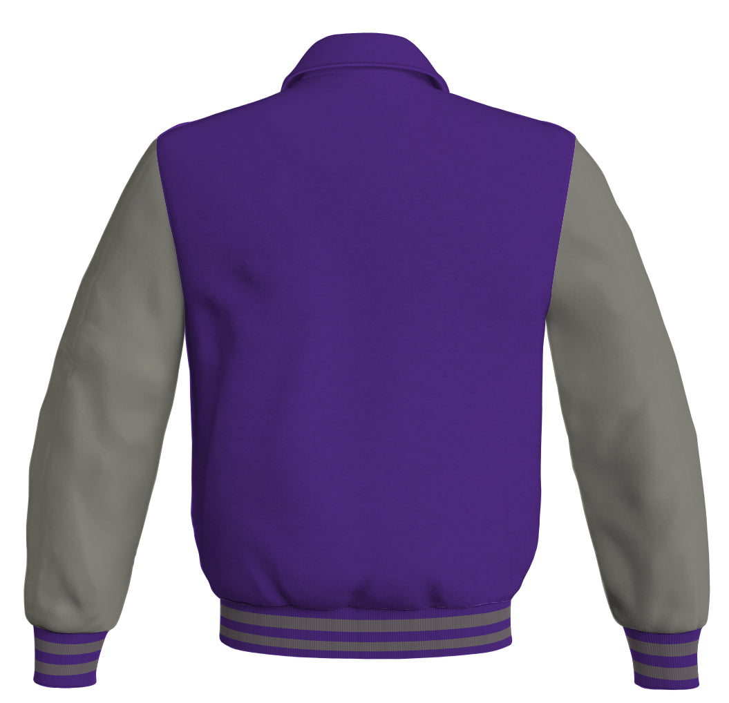 Luxury Bomber Classic Jacket Purple Body and Gray Leather 