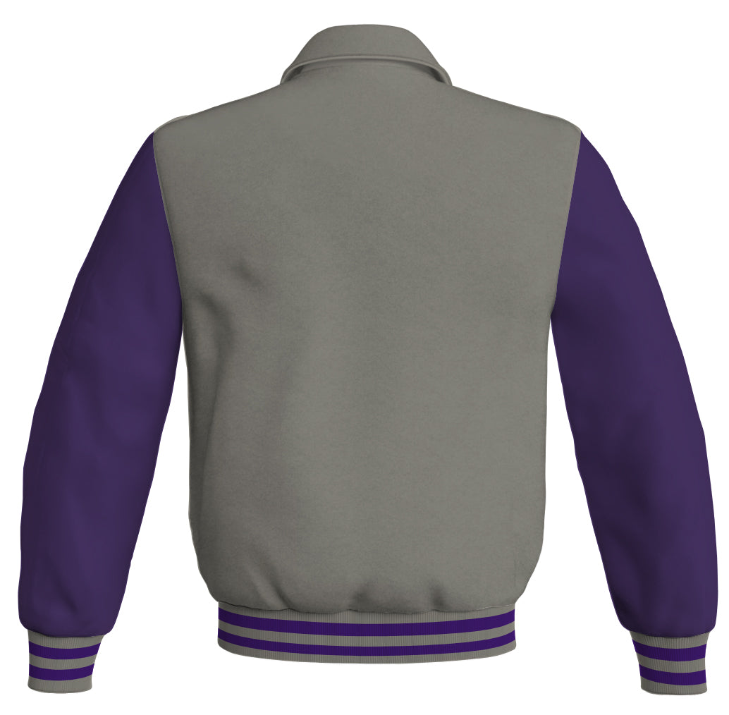 Bomber Classic Jacket Gray Body and Purple Leather Sleeves