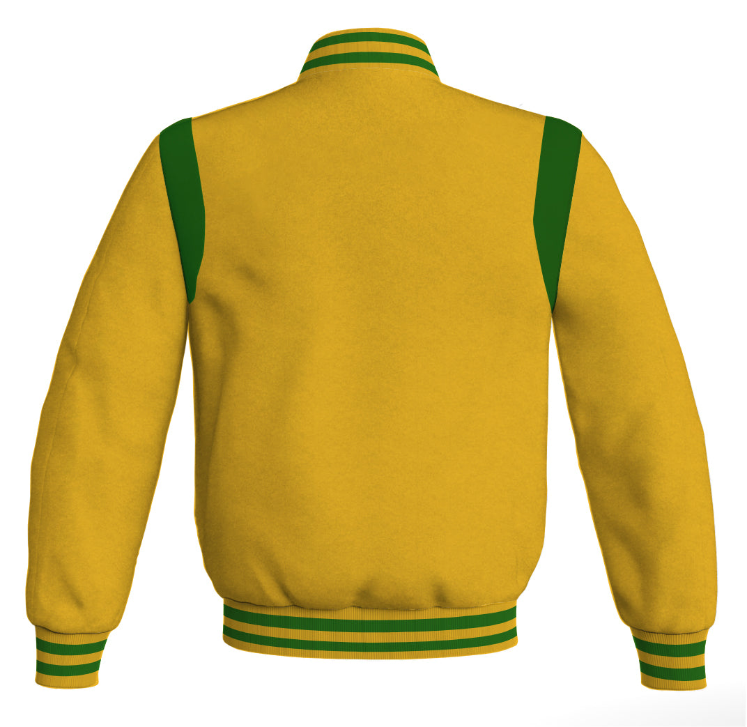 Letterman Baseball Bomber Retro Jacket Yellow/Gold Body Green Leather 