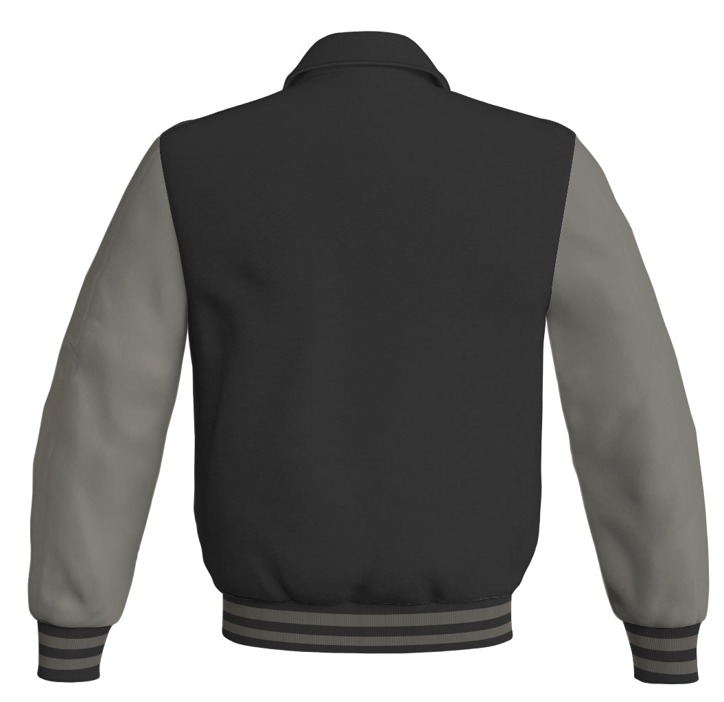 Luxury Bomber Classic Jacket Black Body and Gray Leather 