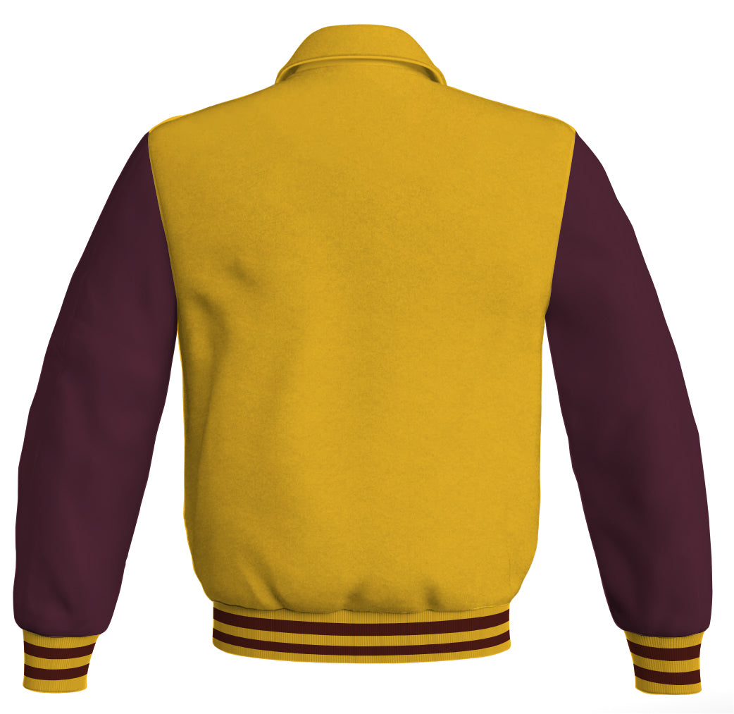 Luxury Bomber Classic Jacket Yellow/Gold Body and Maroon Leather 