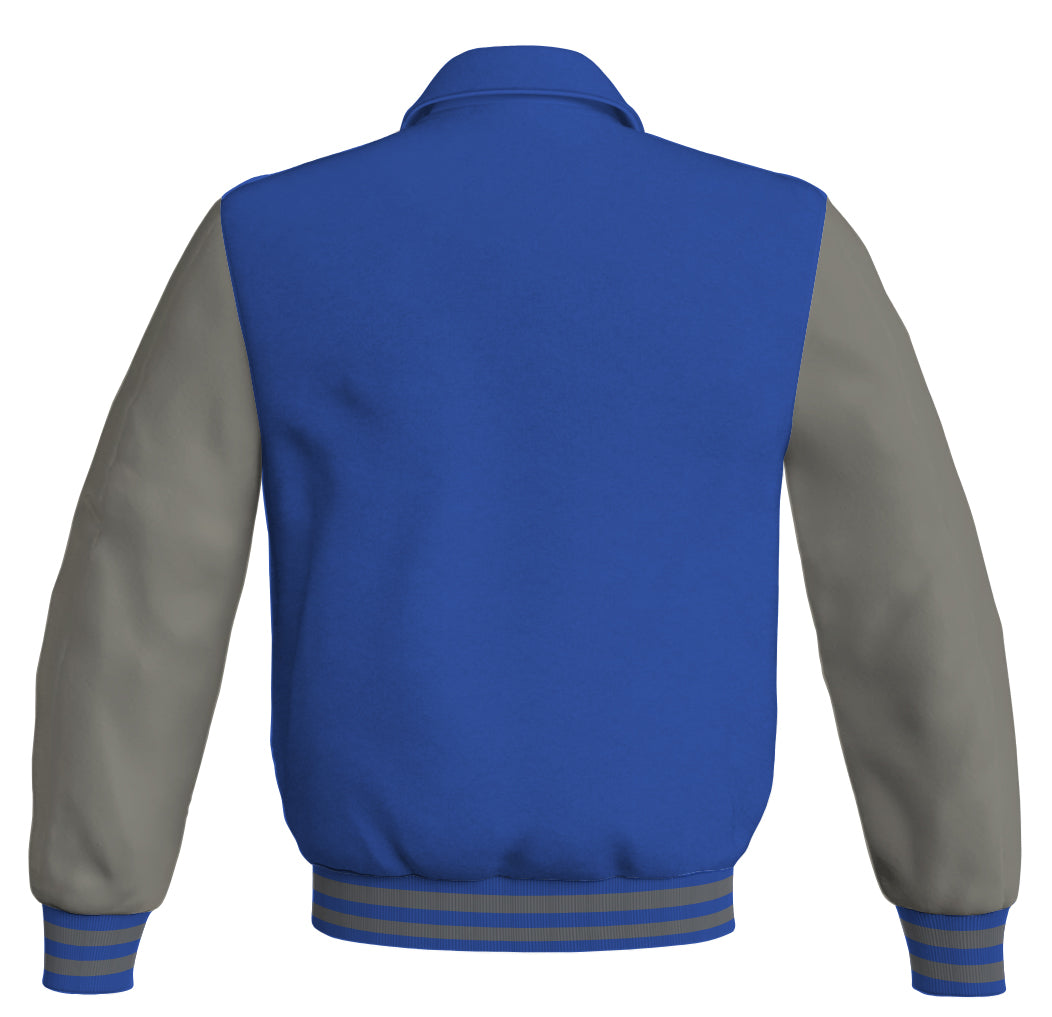 Luxury Bomber Classic Jacket Royal Blue Body and Gray Leather 