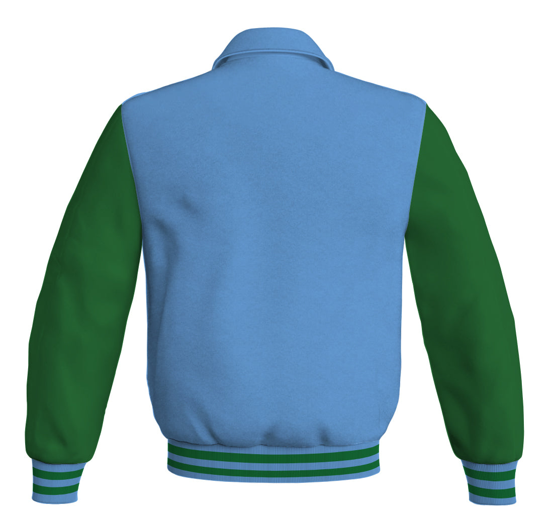 Luxury Bomber Classic Jacket Sky Blue Body and Green Leather 