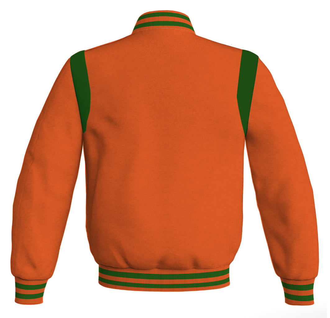 Letterman Baseball Bomber Retro Jacket Orange Body Green Leather Inserts