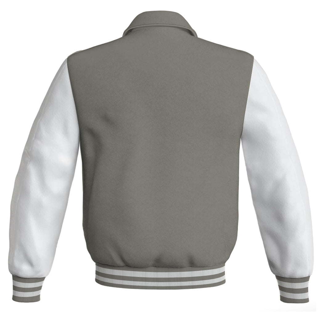 Luxury Bomber Classic Jacket Gray Body and White Leather 