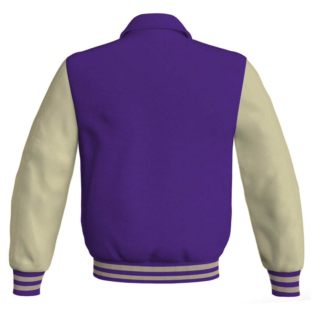 Luxury Bomber Classic Jacket Purple Body and Cream Leather Sleeves