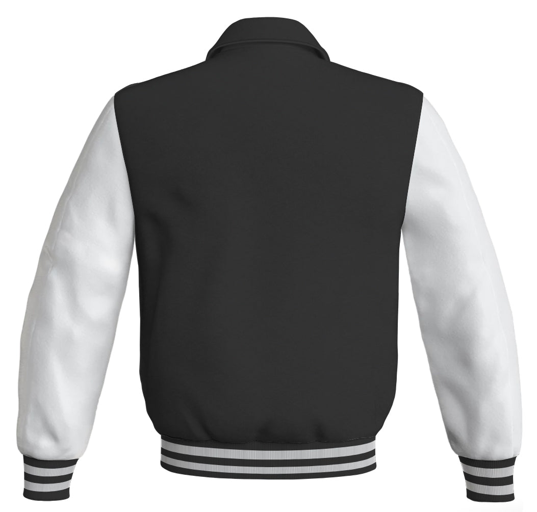 Luxury Bomber Classic Jacket Black Body and White Leather 