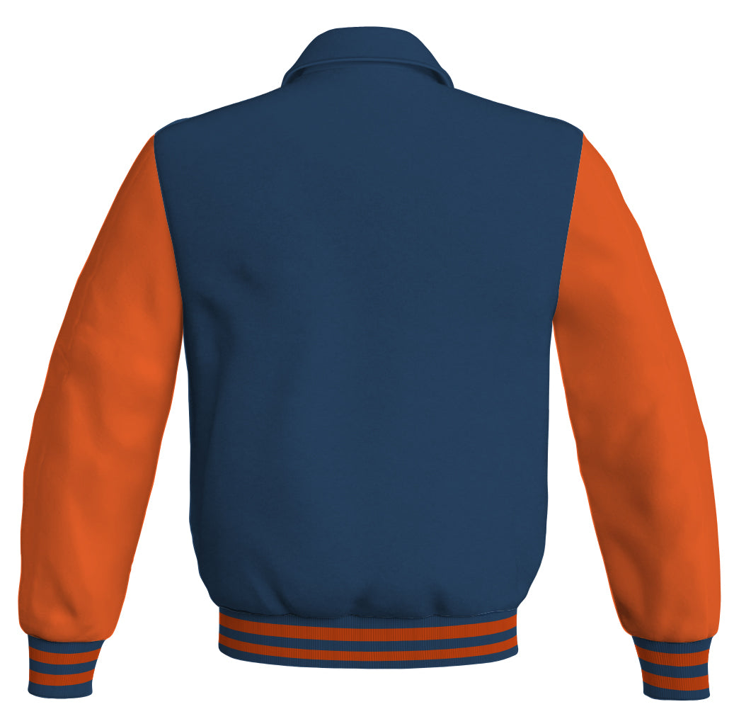 Luxury Bomber Classic Jacket Navy Blue Body and Orange Leather