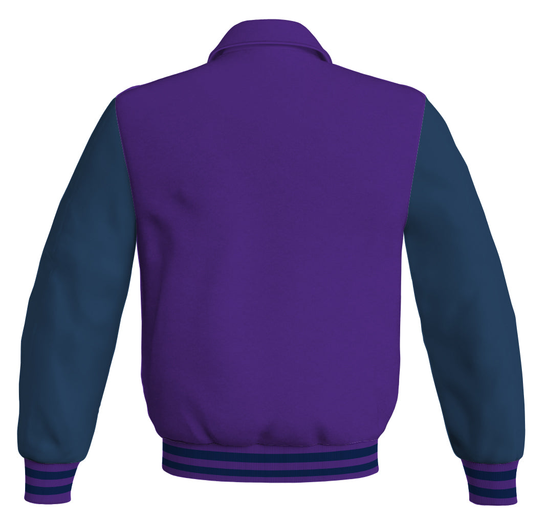 Luxury Bomber Classic Jacket Purple Body and Navy Blue Leather 