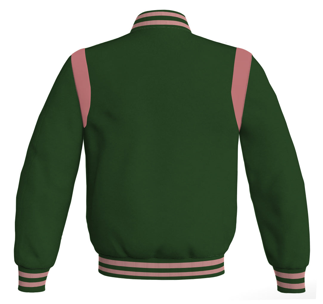 Letterman Baseball Bomber Retro Jacket Forest Green Body Pink Leather jacket