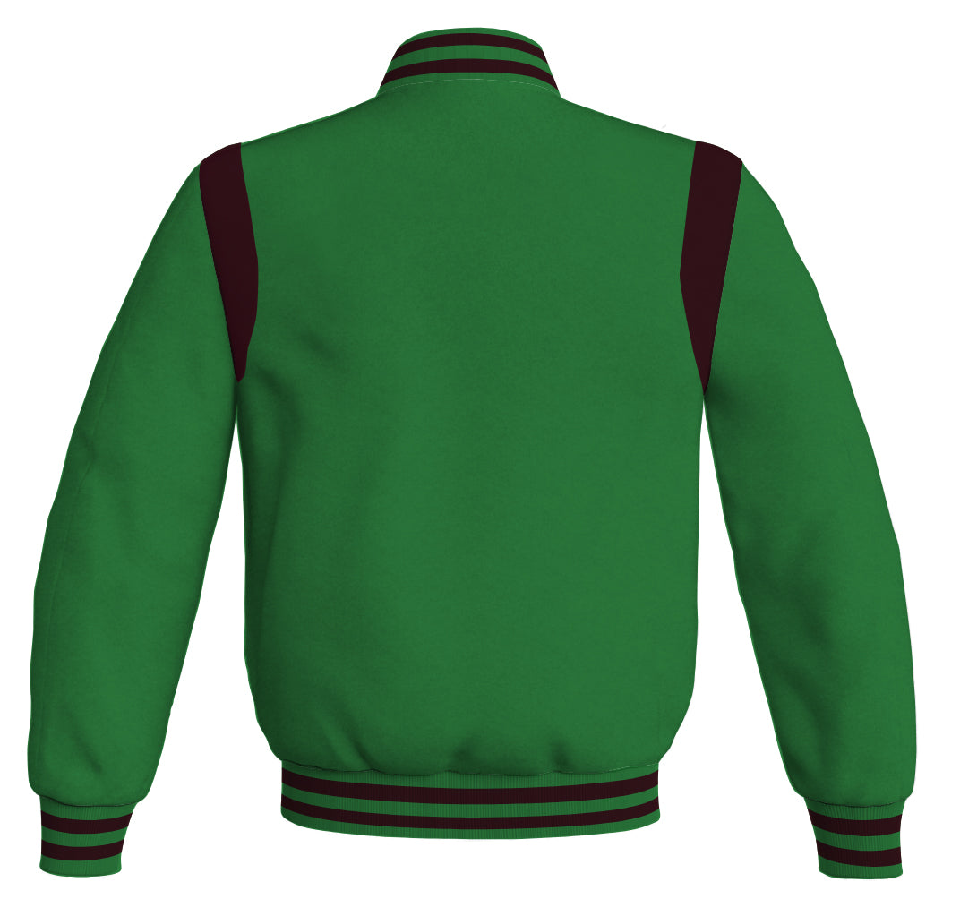 Letterman Baseball Bomber Retro Jacket Green Body Maroon Leather Inserts