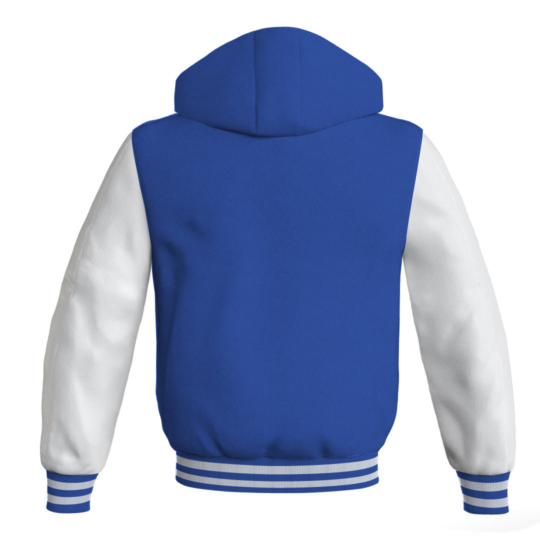 Letterman Bomber Hoodie Jacket Royal Blue Body White Leather 