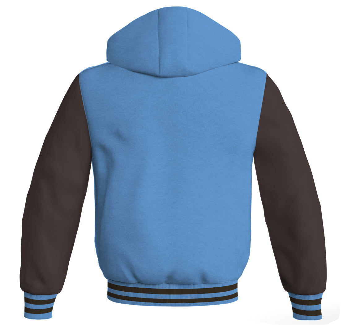 Letterman Bomber Hoodie Jacket Sky Blue Body Brown Leathek 