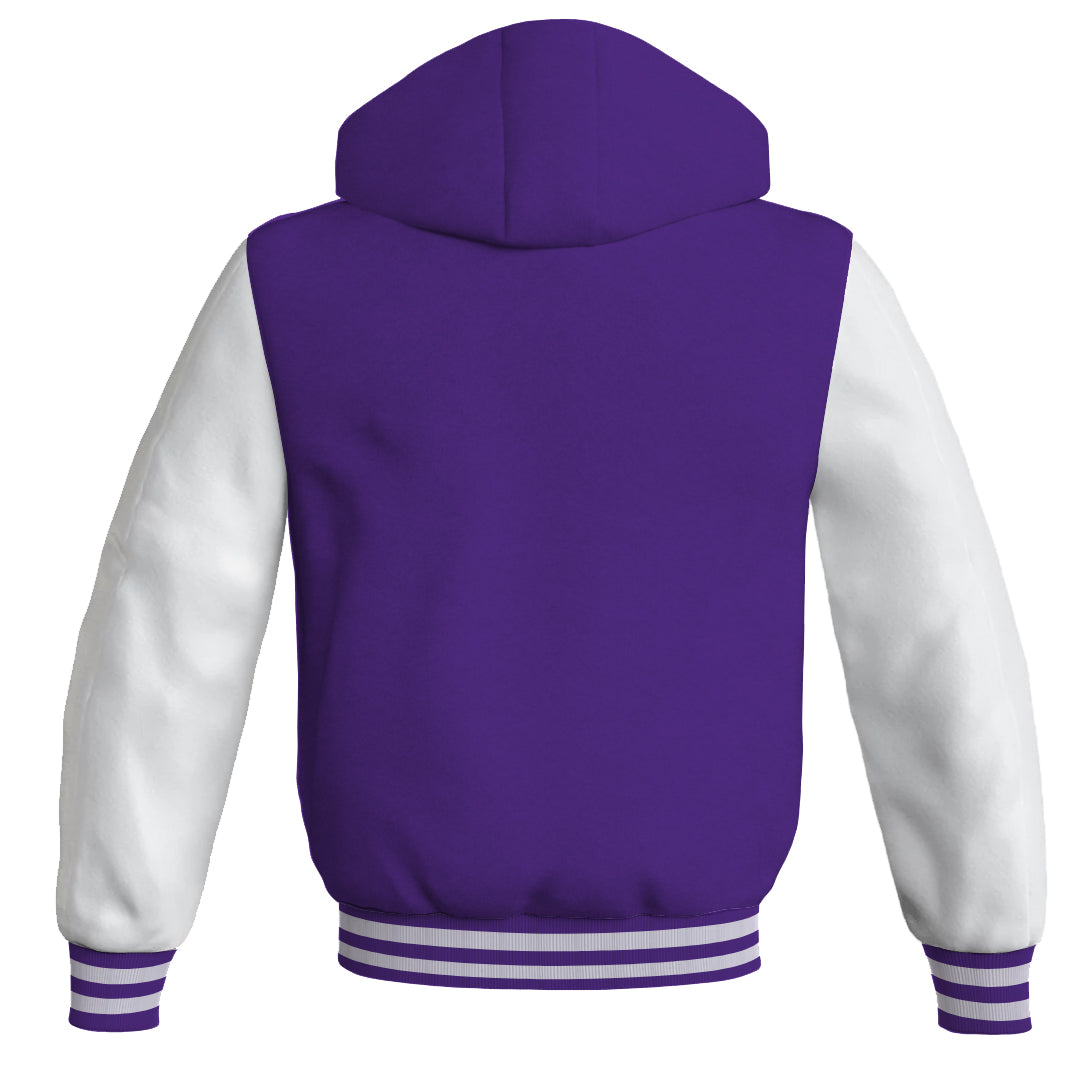 Letterman Bomber Hoodie Jacket Purple Body White Leather 