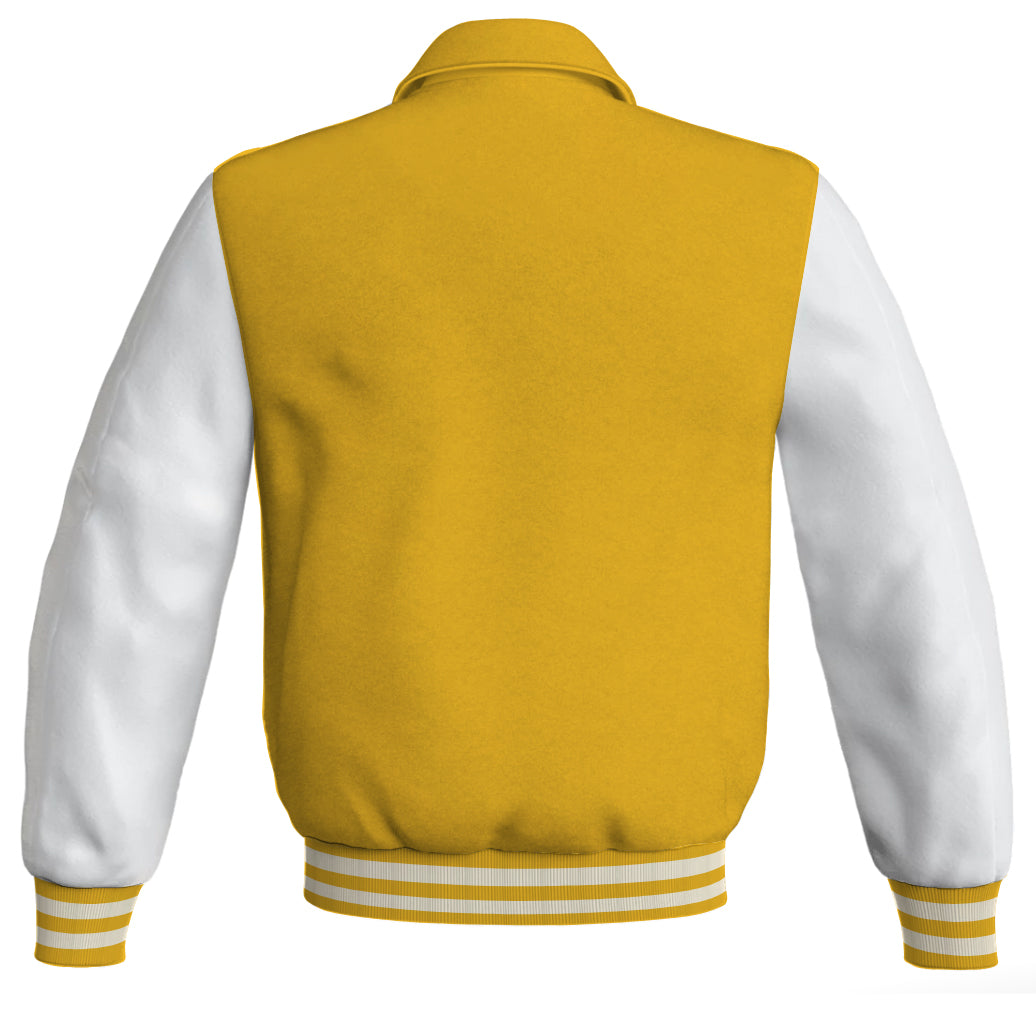 Luxury Bomber Classic Jacket Yellow/Gold Body and White Leather 