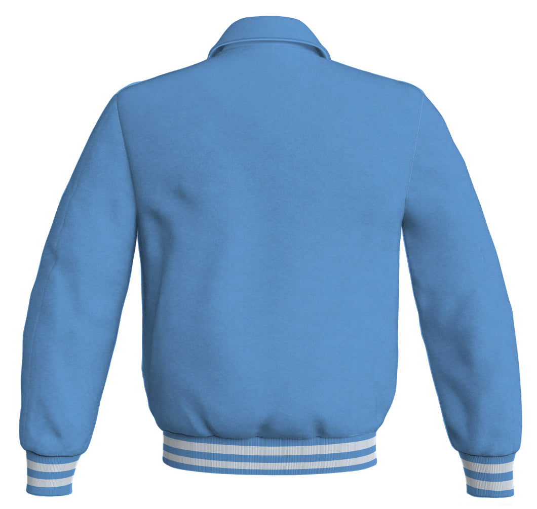 Baseball Letterman Bomber Jacket in Sky Blue: Classic satin jacket for sports wear.