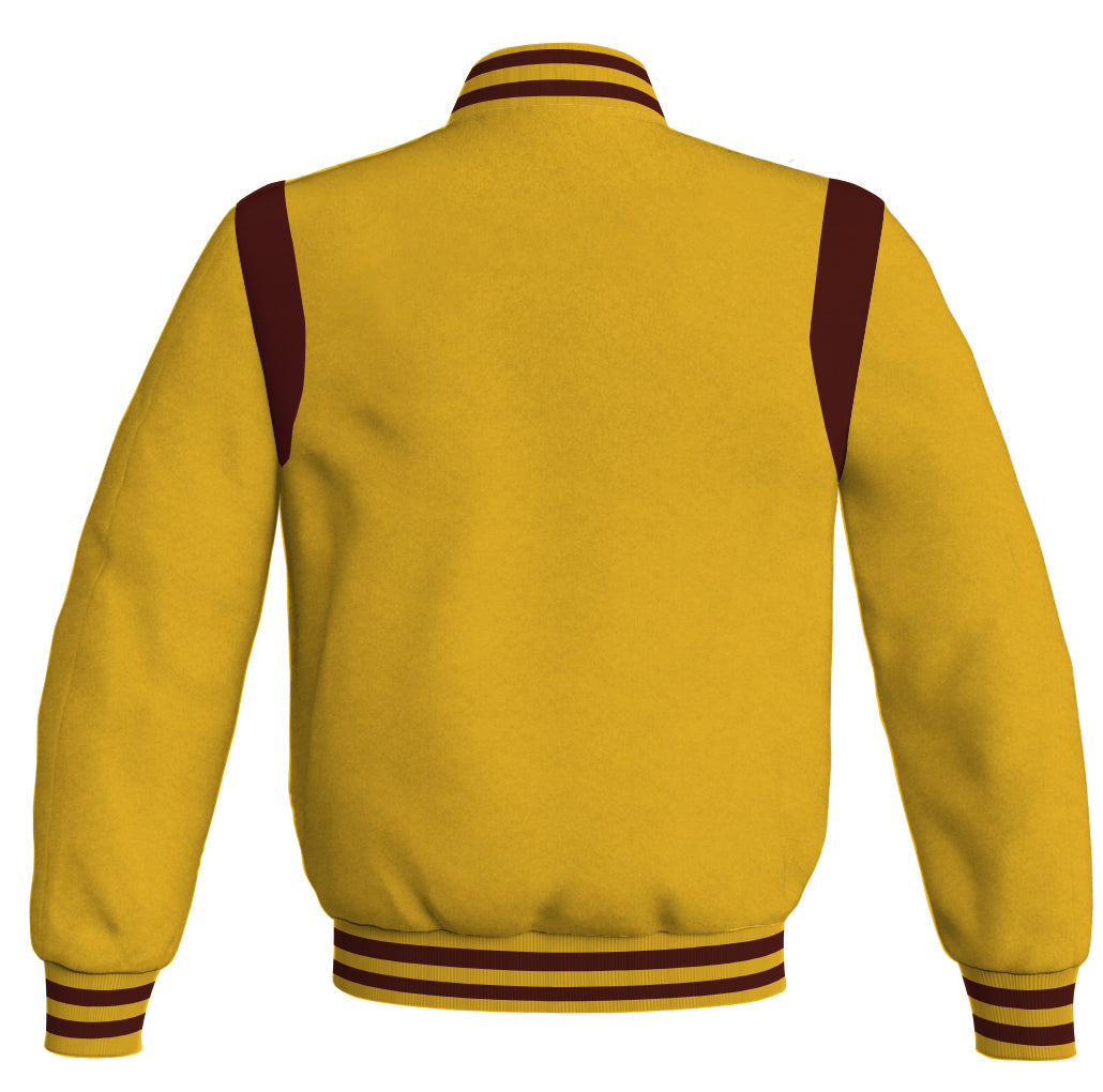 Letterman Baseball Bomber Retro Jacket Yellow/Gold Body Maroon Leather 