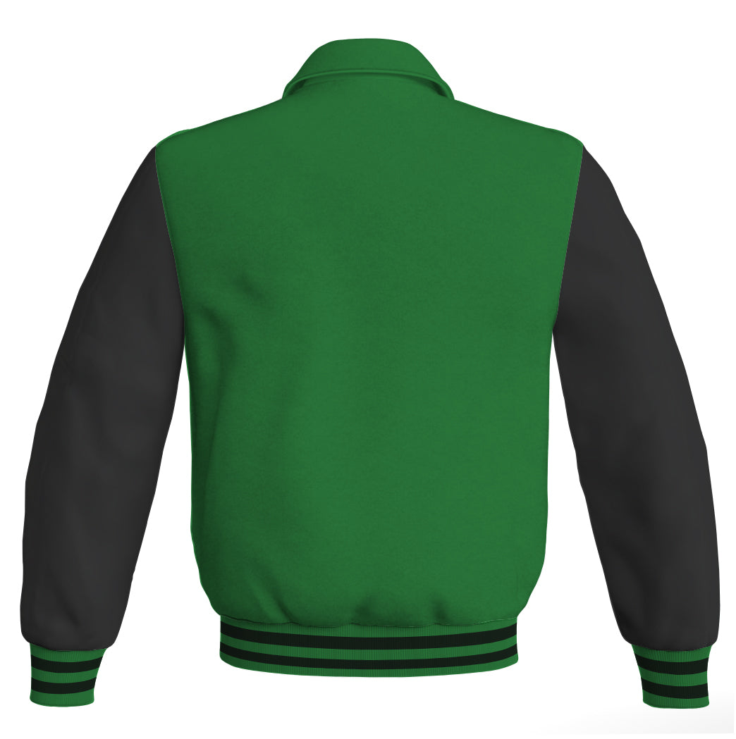 Luxury Bomber Classic Jacket Green Body and Black Leather 