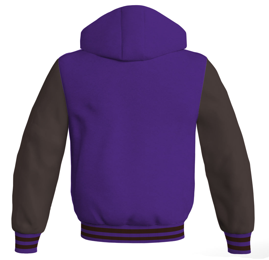 Letterman Bomber Hoodie Jacket Purple Body Brown Leather 