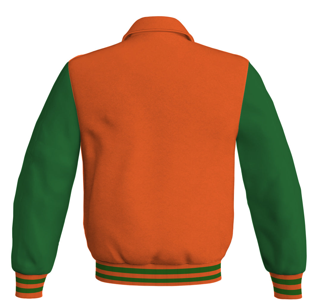 Luxury Bomber Classic Jacket Orange Body and Green Leather 