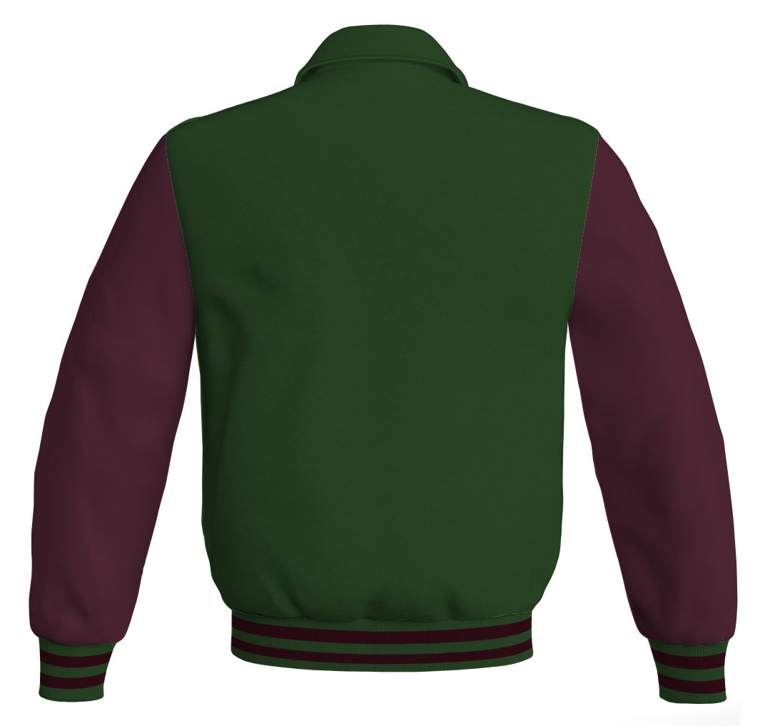 Luxury Bomber Classic Jacket Forest Green Body and Maroon Leather