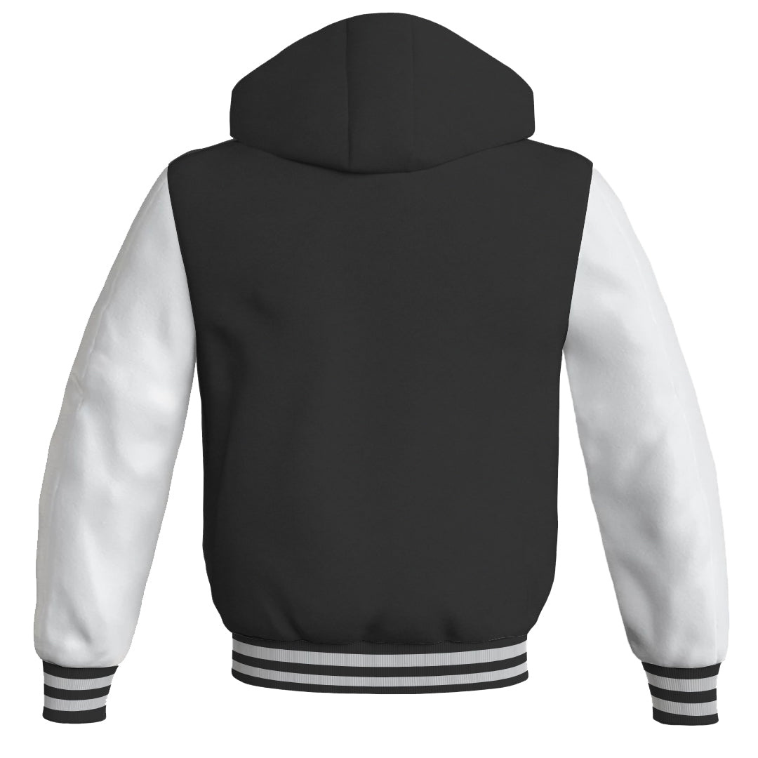 Hoodies For Men Black Body and White Leather Sleeves Varsity Hoodie