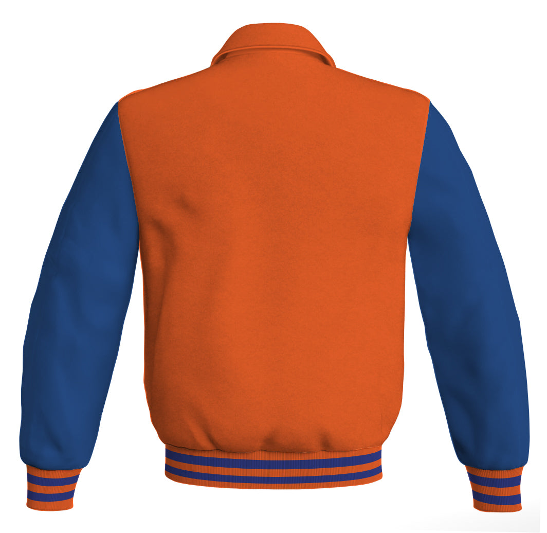 Luxury Bomber Classic Jacket Orange Body and Blue Leather