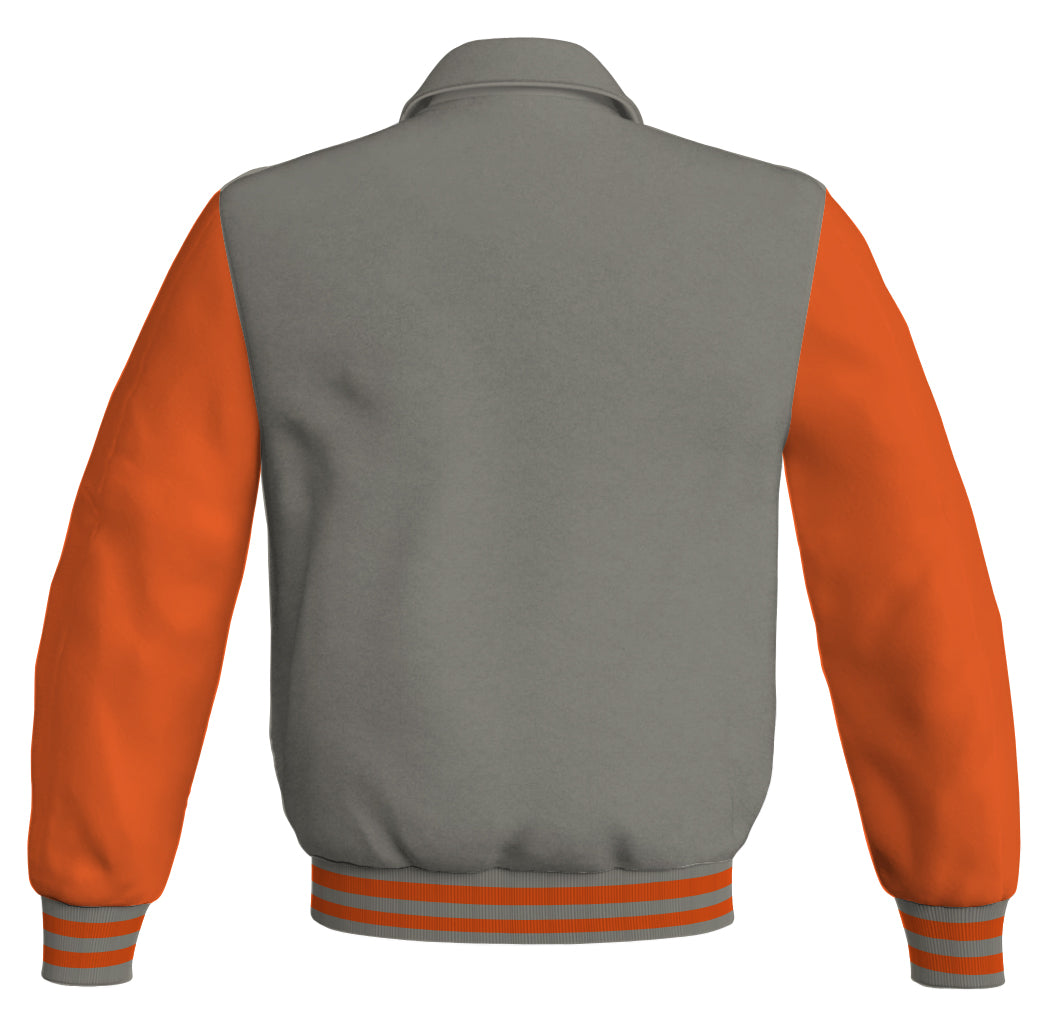 Luxury Bomber Classic Jacket Gray Body and Orange Leather 