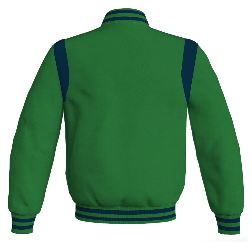 Letterman Baseball Bomber Retro Jacket Green Body Navy Blue Leather Inserts