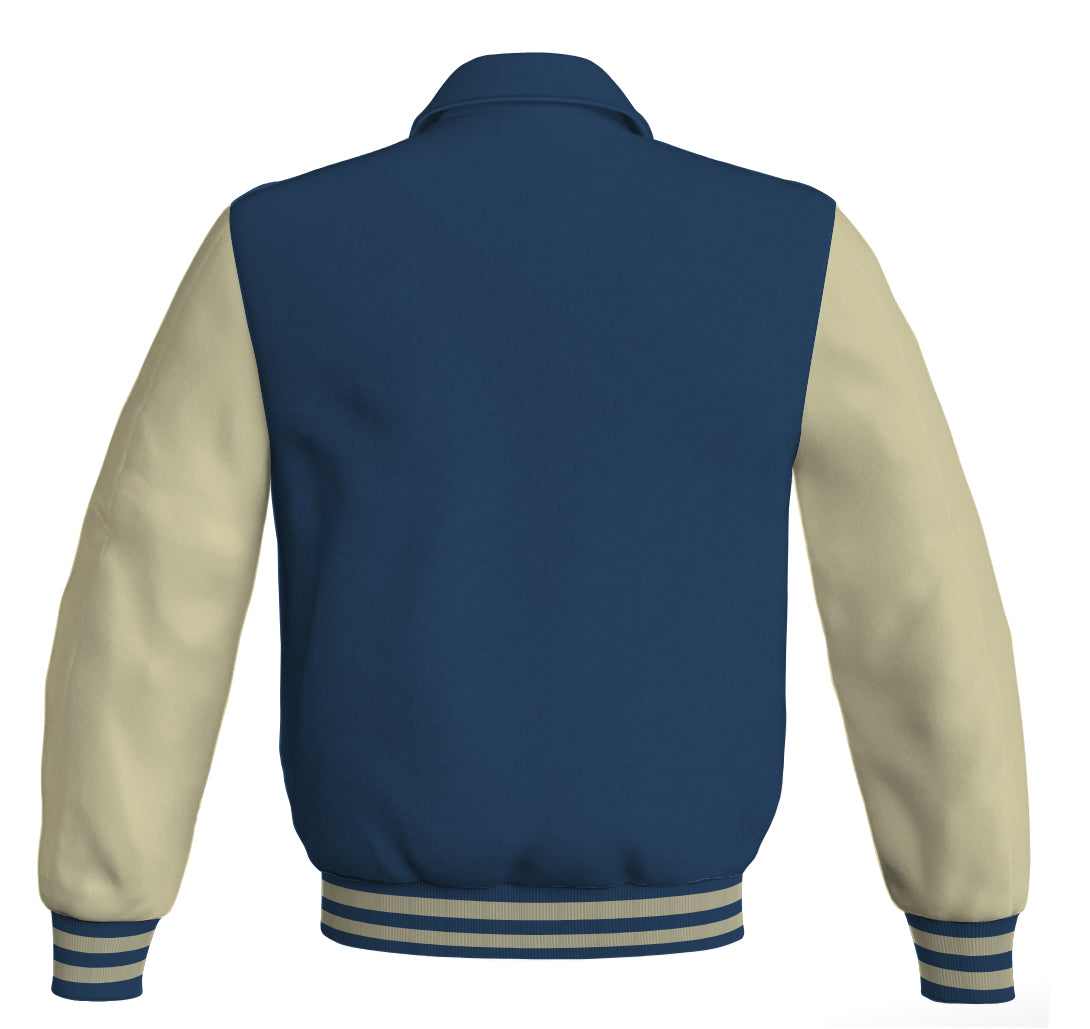 Luxury Bomber Classic Jacket Navy Blue Body and Cream Leather 