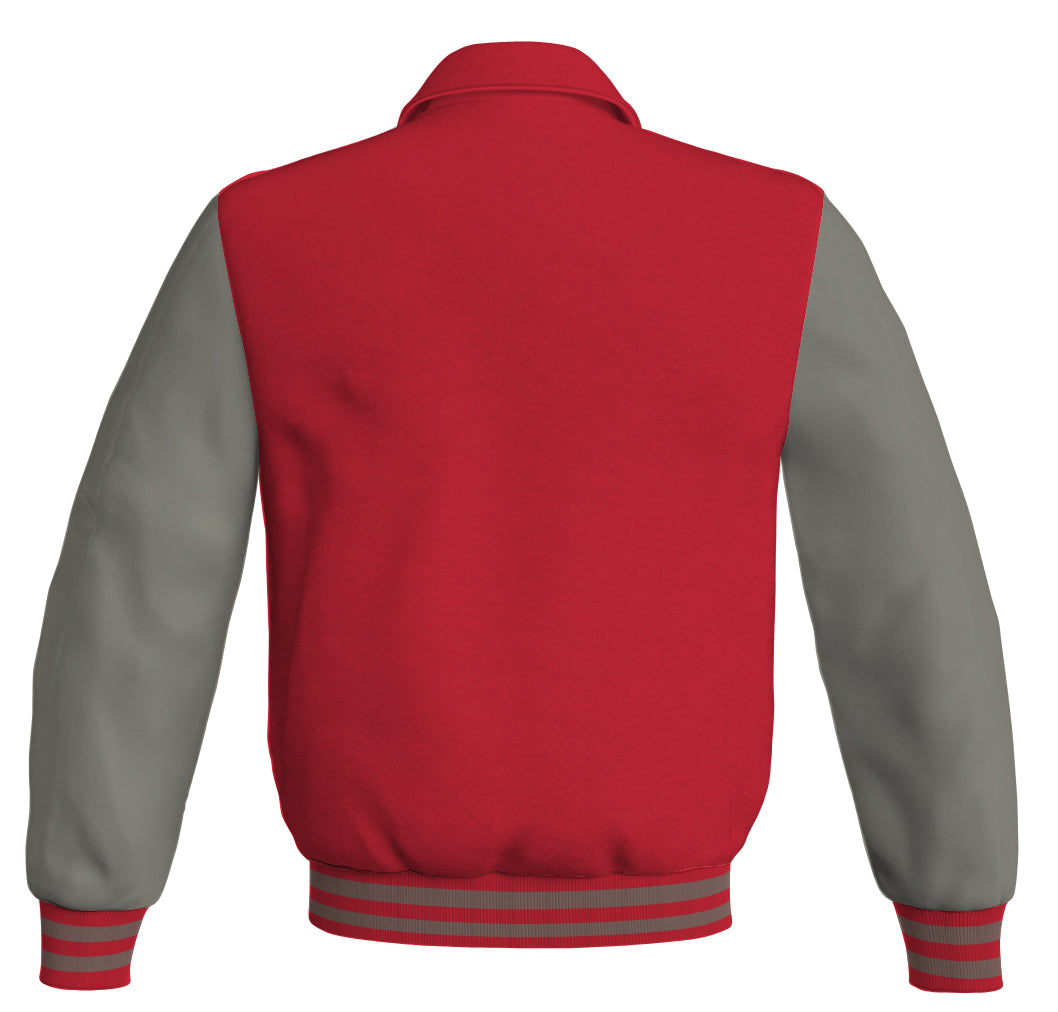 Luxury Bomber Classic Jacket Red Body and Gray Leather 