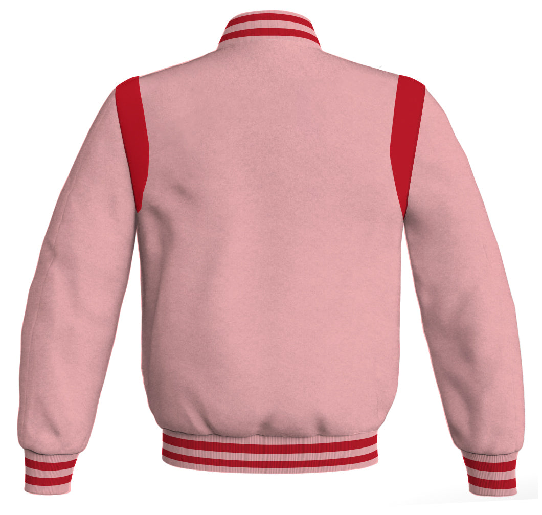 Letterman Baseball Bomber Retro Jacket Pink Body Red Leather Inserts