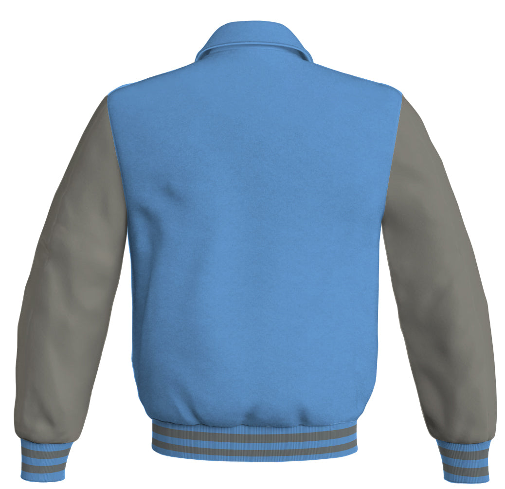 Luxury Bomber Classic Jacket Sky Blue Body and Gray Leather 