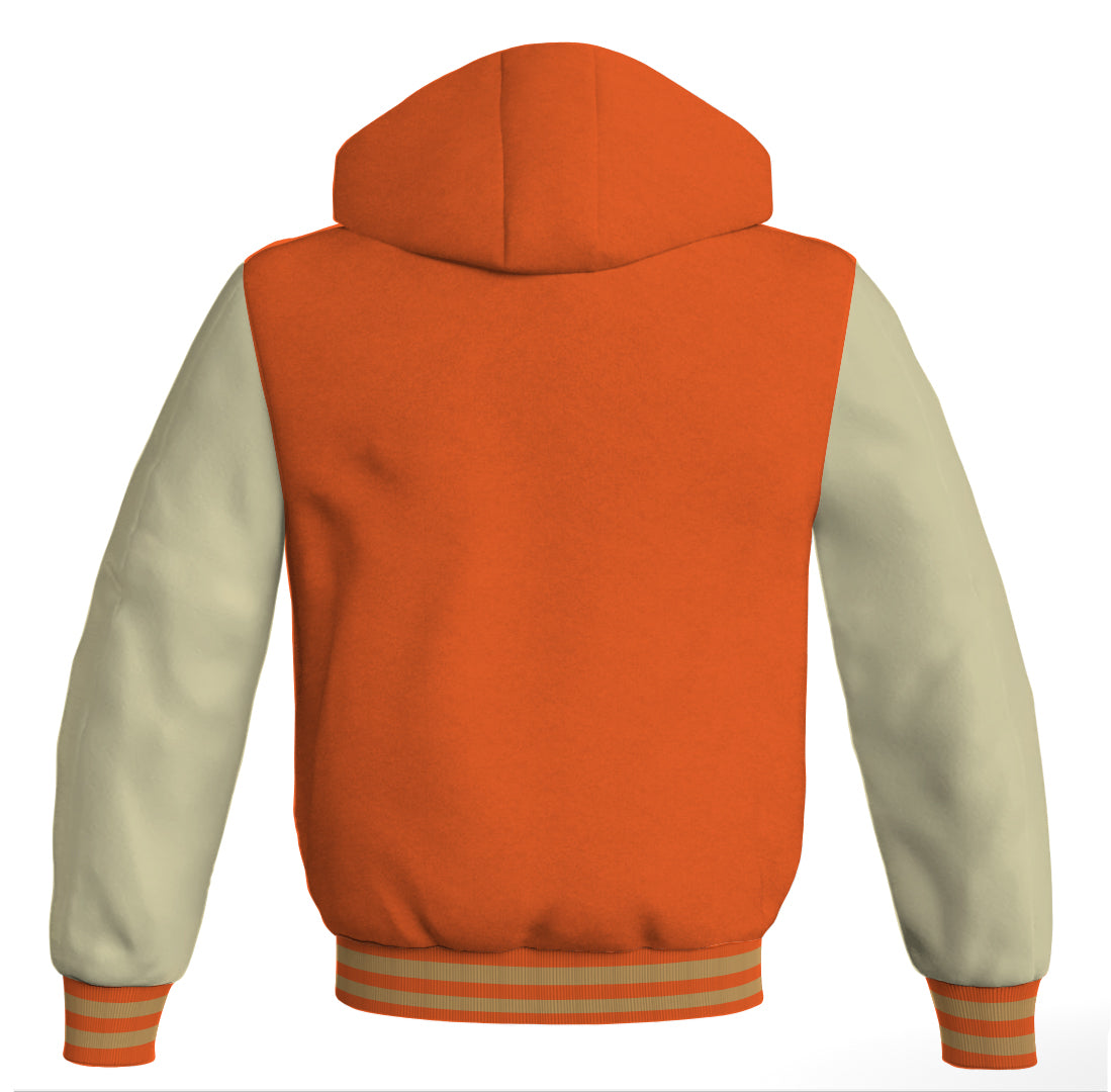 Letterman Bomber Hoodie Jacket Orange Body Cream Leather 