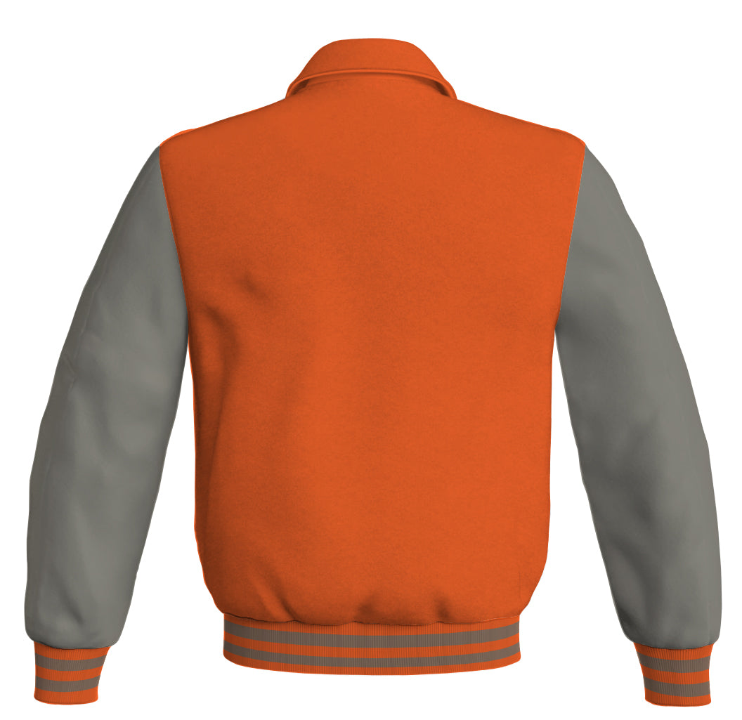 Luxury Bomber Classic Jacket Orange Body and Gray Leather 