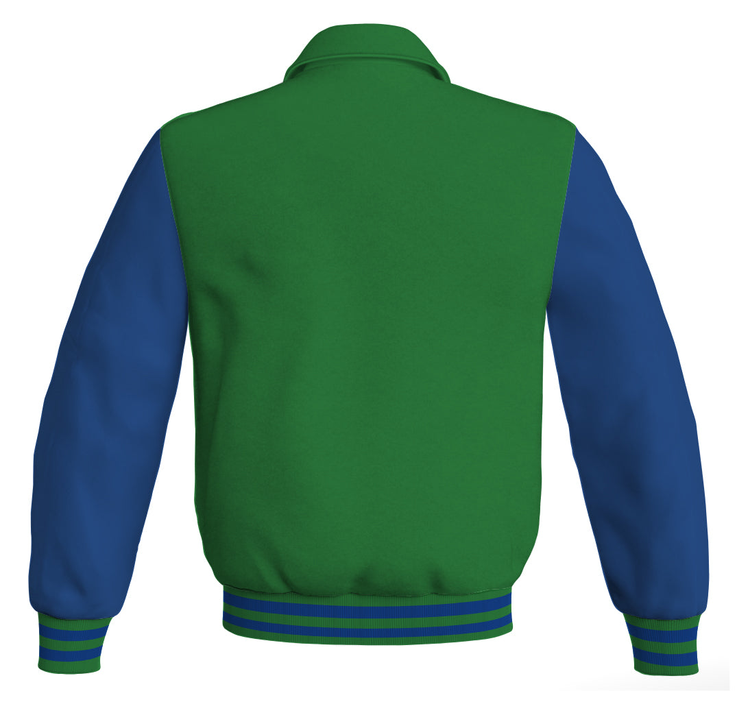 Luxury Bomber Classic Jacket Green Body and Blue Leather 