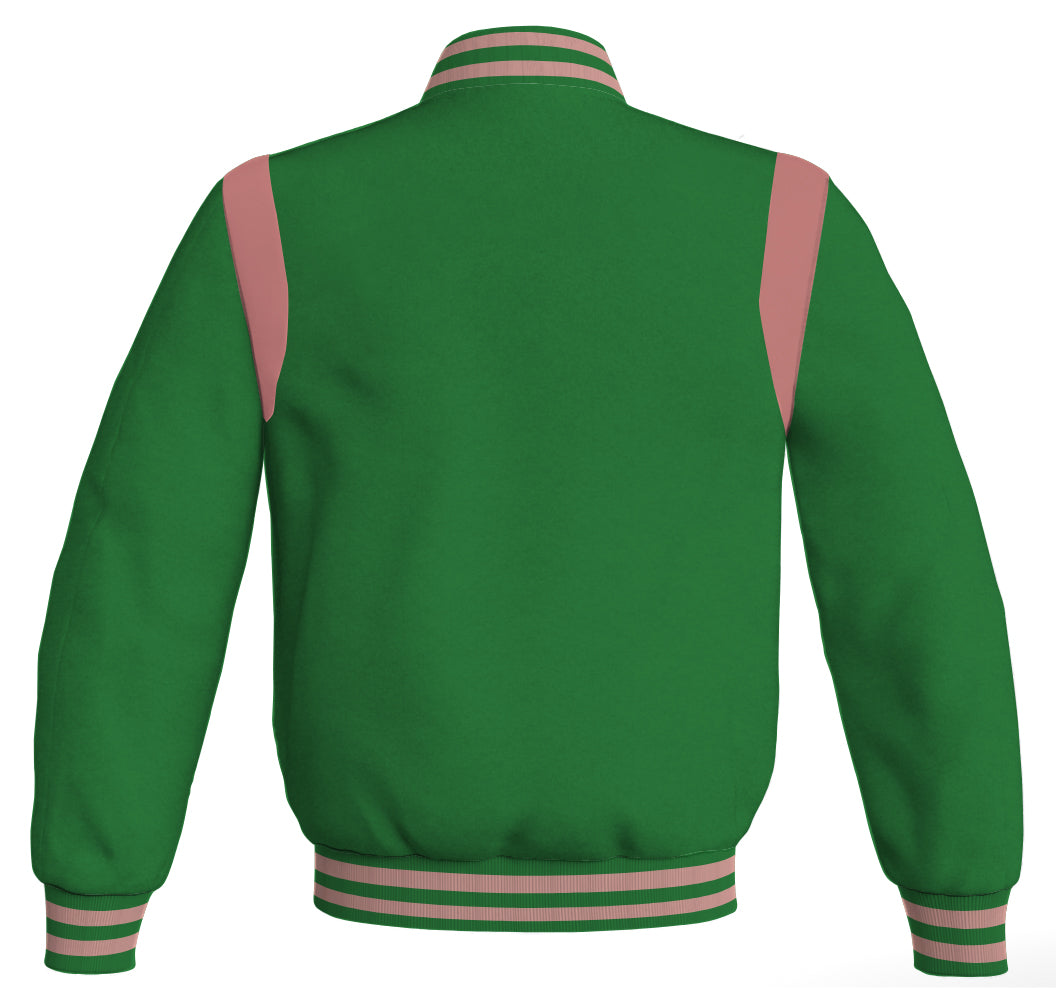 Green and orange Letterman baseball jacket with a retro vibe.