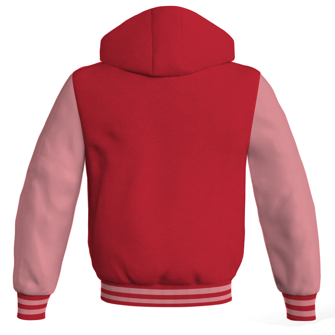 Letterman Bomber Hoodie Jacket Red Body Pink Leather 