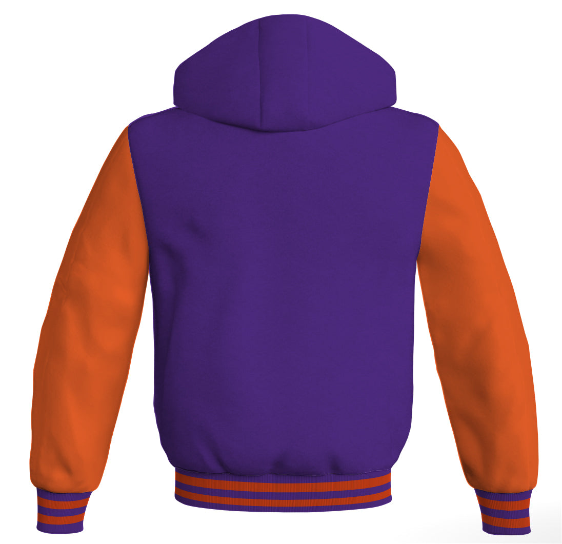 Letterman Bomber Hoodie Jacket Purple Body Orange Leather 